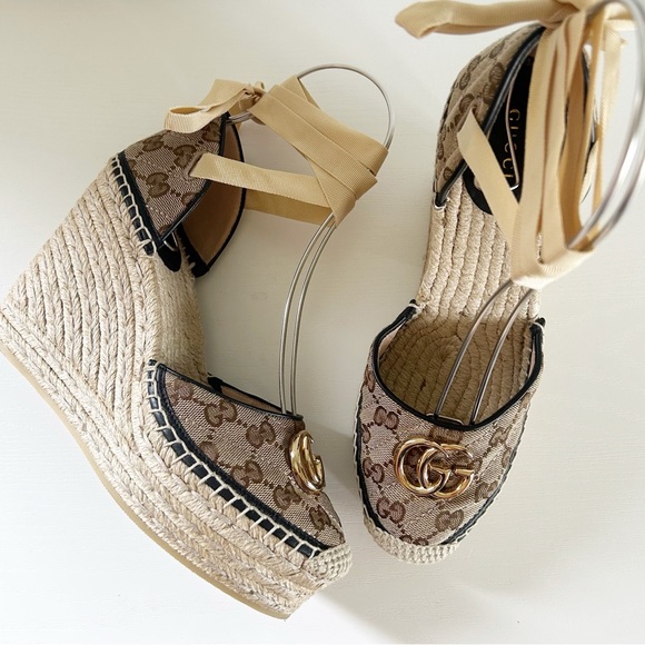 Gucci Marmont GG Matelasse Beige Platform Espadrille Wedges Sandals Size EU 39.5 - Picture 5 of 13